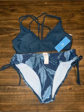 CUPSHE Women's Blue Leaf Print Strappy Bikini Set